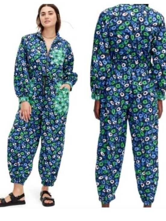 Diane Von Furstenberg Pants - Diane Von Furstenberg Navy, Blue & Green Printed Nylon Jumpsuit